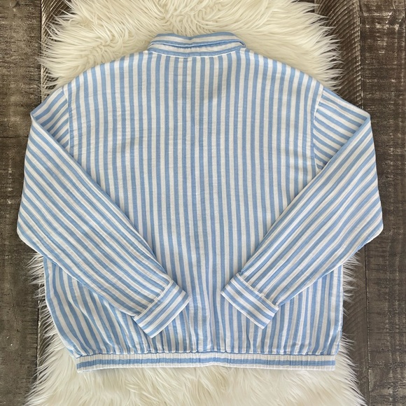 Beach Lunch Lounge Blue and White Striped Cotton Button Up Blouse Top Size Large - Picture 6 of 7